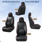Coverado Seat Covers, Car Seat Covers Front Seats, Waterproof Nappa Leather Auto Seat Cover with Lumbar Head Pillow, Black Re