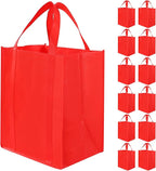12 Pack Heavy Duty Reusable Grocery Bags - Large Shopping Totes Reinforced Handles, Holds 40 lbs, Foldable and Washable (Red)