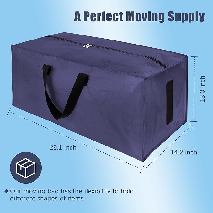 HOMESURE 8 Pack Large Strong Moving Bags with Zippers & Carrying Handles - Water-Resistant - Heavy Duty Storage Tote for Spac