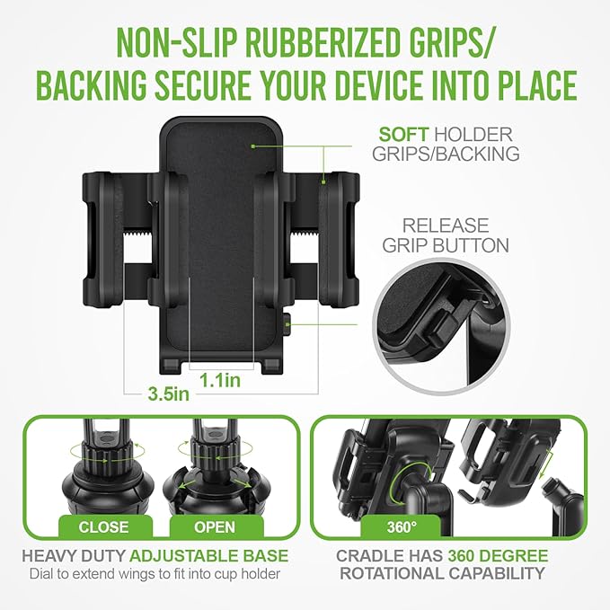 Cellet Car Cup Holder Phone Mount, Phone Holder Mount Cradle Universal Adjustable Compatible for Apple iPhone, Samsung Galaxy, Moto, Google Pixel Smartphones