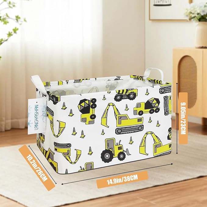 LANGYASHAN Rectangular Storage Bin Collapse Canvas Fabric Cartoon Storage Basket with Handles for Organizing Home Kitchen Boy