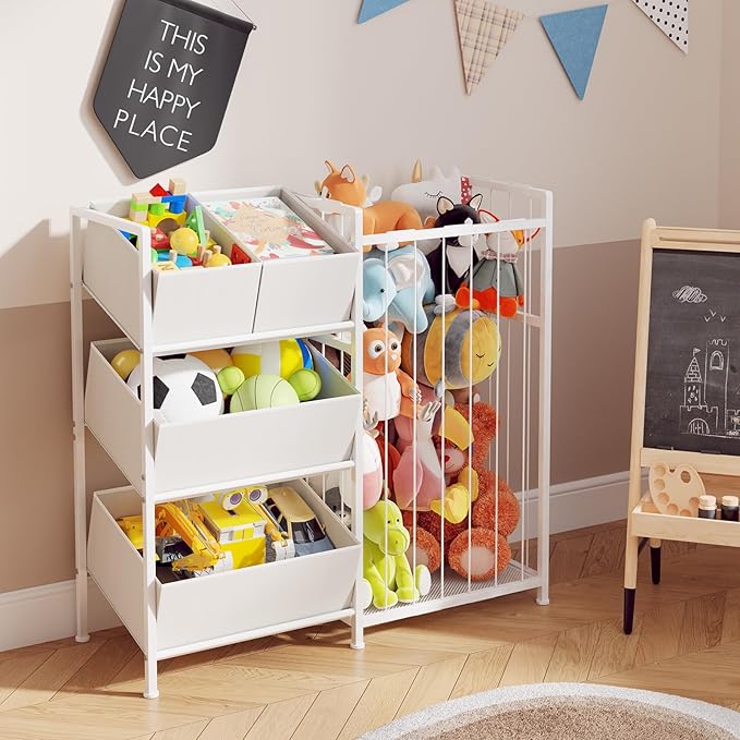 BBLIKE Kids Storage Organizer with 4 Removable Bins, Kids Storage Toy Shelf Organizer for Stuffed Animal Holder for Bedroom P