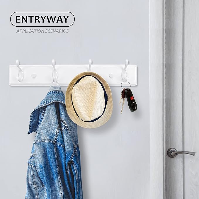 Badiano Wooden Coat Rack, Wall-Mounted Organizer for Closet, Entryway, Hallway, Foyer, Bedroom, Heavy Duty Double Hooks for H