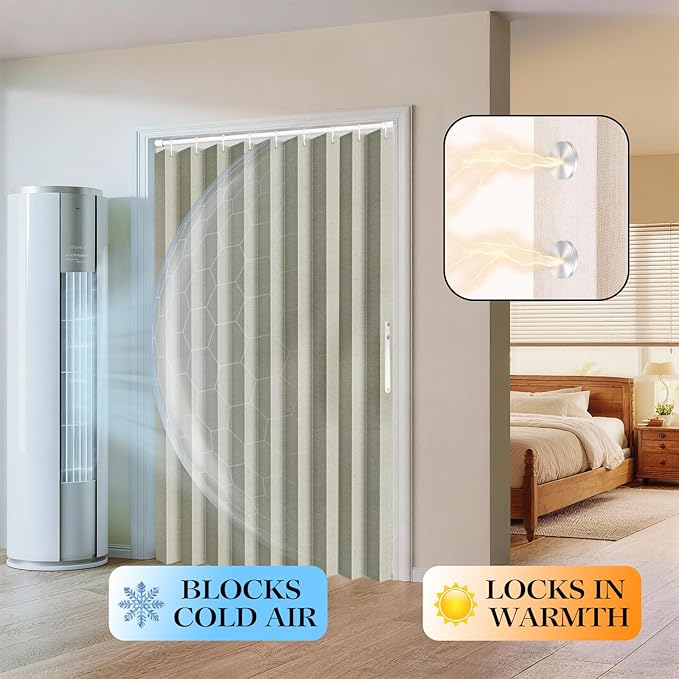 JILRON 100% Blackout Fabric Folding Door Curtain with Magnetic Closure - Accordion Style for Sliding Doors, Closets,Wardrobe 