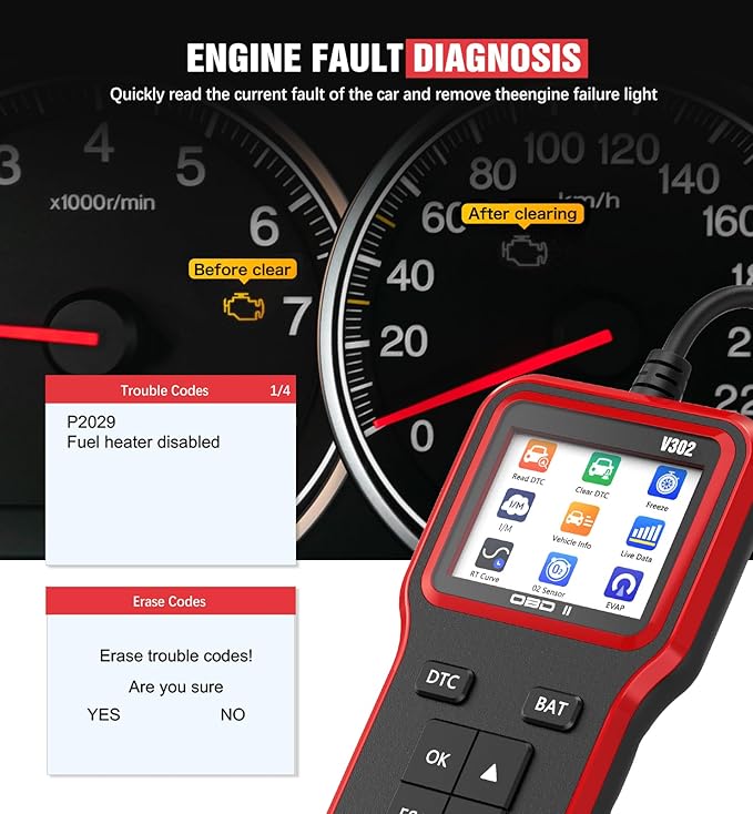 OBD2 Scanner with Upgrade Battery Tester - Diagnostic Tool for Cars that Check Engine Light & Emissions Readiness Read and