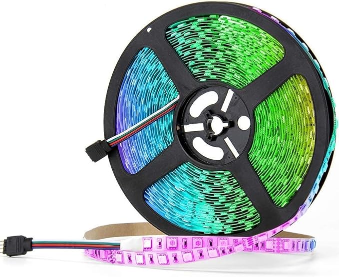 SUPERNIGHT 32.8 FT RGB LED Light Strip, 10M 600leds Multi-Color DC 24V Rope Lighting Non-Waterproof Decorate Bedroom TV Backlighting Car Party (Only Light Strip)