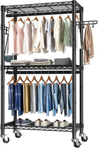Heavy Duty Clothes Rack Rolling Garment Rack,3 Tier Adjustable Wire Shelving Clothing Racks for Hanging Clothes with Double R