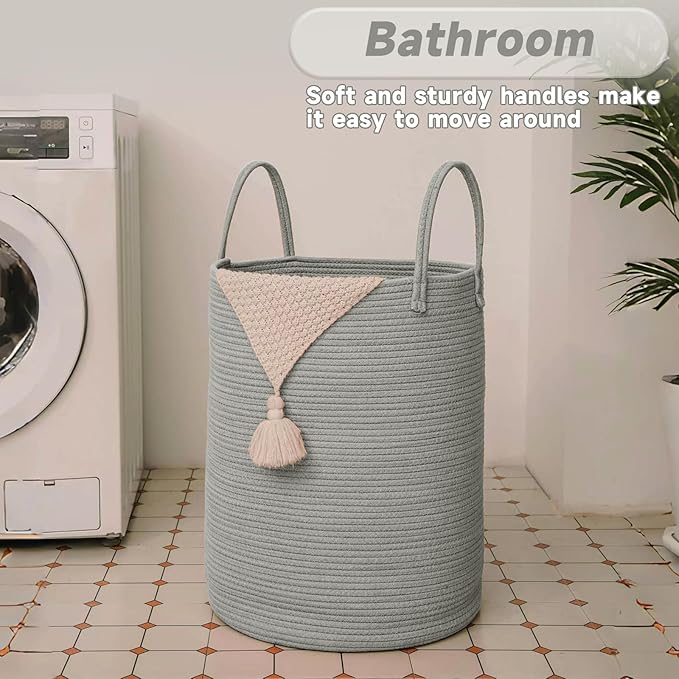 JMvicyroam Large Woven Laundry Basket Hamper,100L Cotton Rope Storage Bin for Blankets,Toys and Clothes,Decorative Tall Nurse