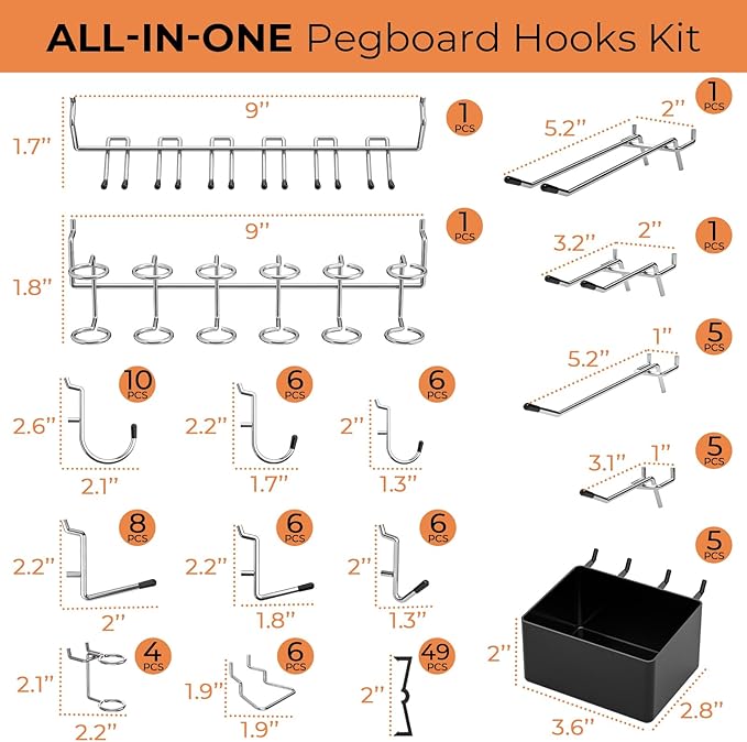 INCLY 120PCS Pegboard Accessories Organizer Kit, Peg Board Hooks Assortment with Bins for Organizing Various Tools, Fit 1/8 o