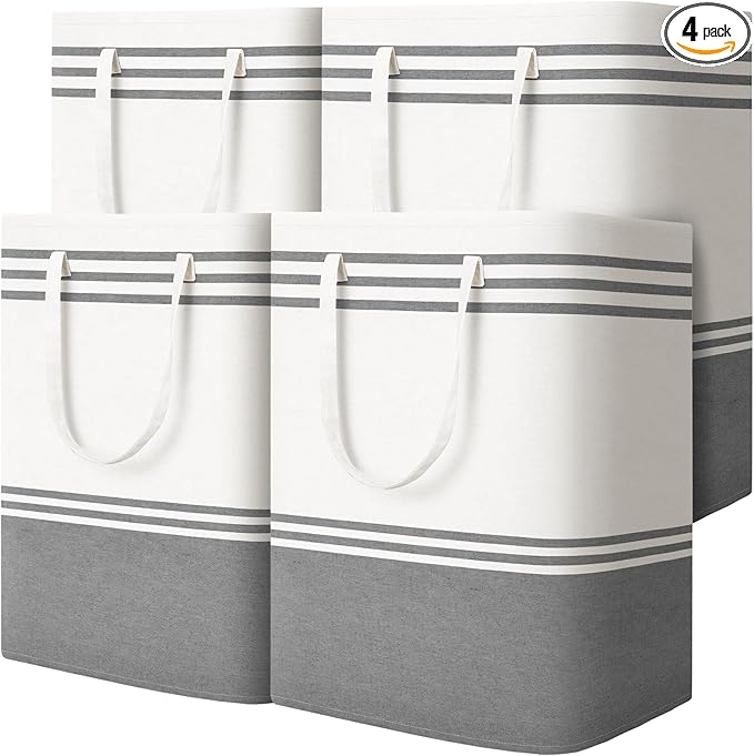 4 Pack Large Laundry Baskets, Laundry Hampers, Freestanding Waterproof Collapsible Clothes Bag with Extended & Reinforced Han