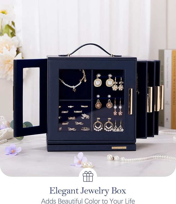 Homde Jewelry Box for Women Large: Rotating Organizer for Ring Earring Necklace Bracelet - 7 Drawers Storage for Dresser (Dar