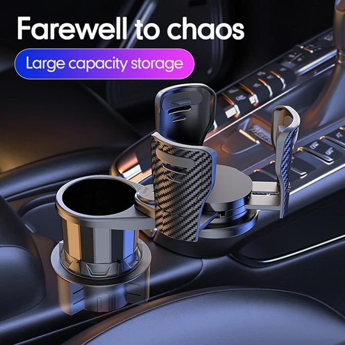 Car Cup Holder Expander Adjustable Base 2 in 1 Dual Layer Cup Holder Large Capacity Storage 360 Degree Rotating Cup Slot Large 10/40 oz Bottles & Big Drinks Travel Cup