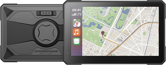 INTERPHONE SYNC70 Motorcycle Carplay for Apple and Android - 7 Inch WiFi and Bluetooth Motorcycle Display with Blind Spot Det