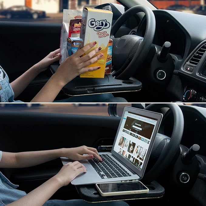 eing Bling Auto Steering Wheel Desk, Laptop,Tablet, Notebook Car Travel Table, Food Eating Hook On Steering Wheel Tray, for Constant Travelers, Fits Most Vehicles Steering Wheels,Yellow