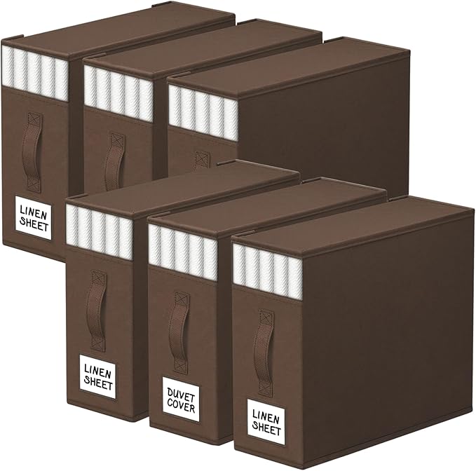 StorageTastic 6 Pack Bed Sheet Closet Organizers and Storage,Sturdy Foldable Storage Containers with Window and Label,Storage