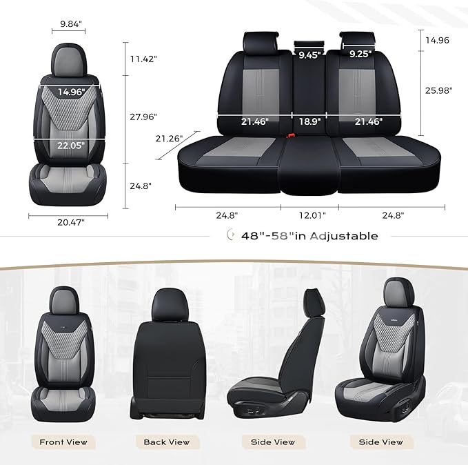 Coverado Car Seat Covers Full Set, Front Seat Covers with Lumbar Support and Back Seat Cover Waterproof Leather Automotive Se