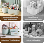 Rotating Makeup Organizer for Vanity with Brush Holder and Drawer, Cosmetic Makeup Storage, Large Spinning Makeup Skincare Or