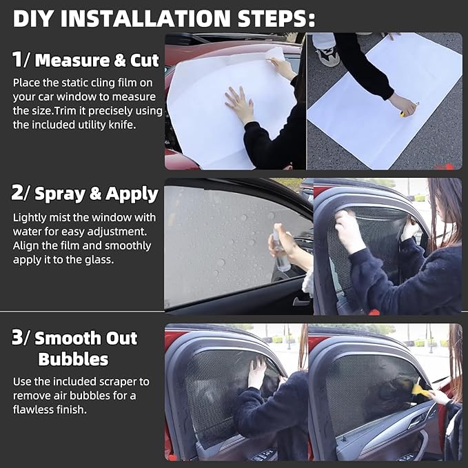 Car Side Window Sunshade Film - Removable Tint for Car Windows | Static Cling & Reusable |Superior UV & Heat Protection | 28" L*20.5" W | | Installation Kit Included (28" L*20.5" W (4 PCS))
