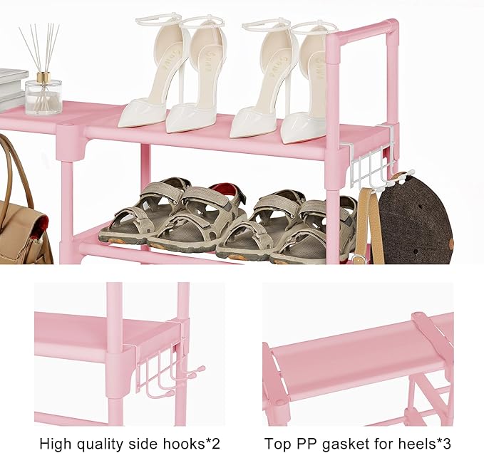 WOWLIVE 9 Tiers Shoe Rack Shoe Storage Shoe Organizer 50-55 Pairs Shoe Tower Unit Shelf Durable Metal Pipes with Plastic Conn
