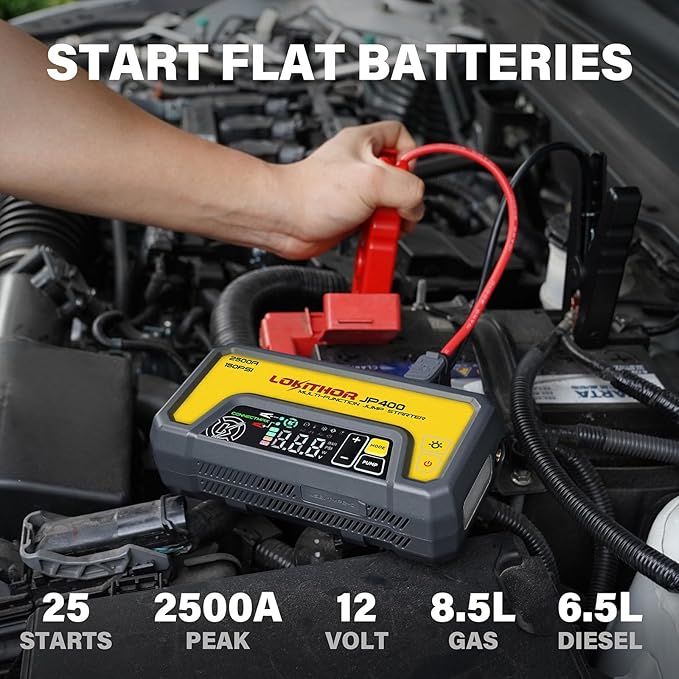 LOKITHOR JP400 Jump Starter with Air Compressor, 2500A 12V Portable Car Battery Booster Pack (8.5L Gas/6.5L Diesel) with