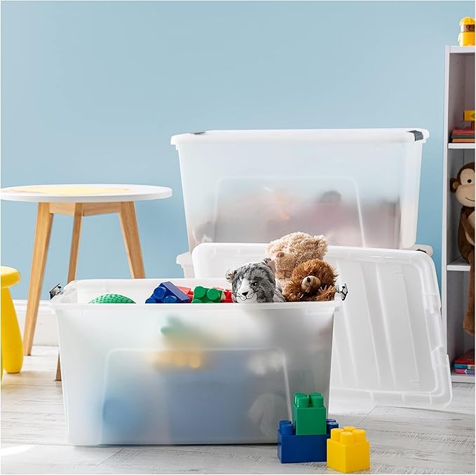 IRIS USA 72 QT Plastic Storage Box with Lid and Latches - 8 Pack - BPA-Free, Discreet Organizing Solution, Durable Nestable S