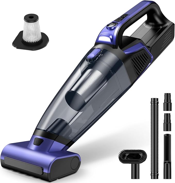 Pet Hair Handheld Vacuum Cordless: 20000PA High Power Car Vacuum with Motorized Brush and LED Light, Rechargeable Hand Held V