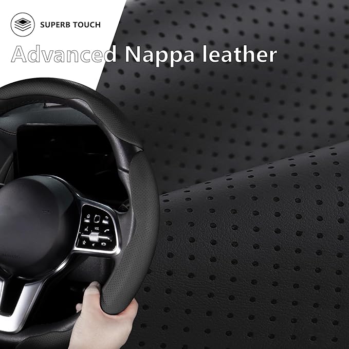 Car Steering Wheel Cover Leather Snap On 3Pcs Set Non-Slip Protector Wrap Steering Wheel Accessories 14.5-15 inch Universal B