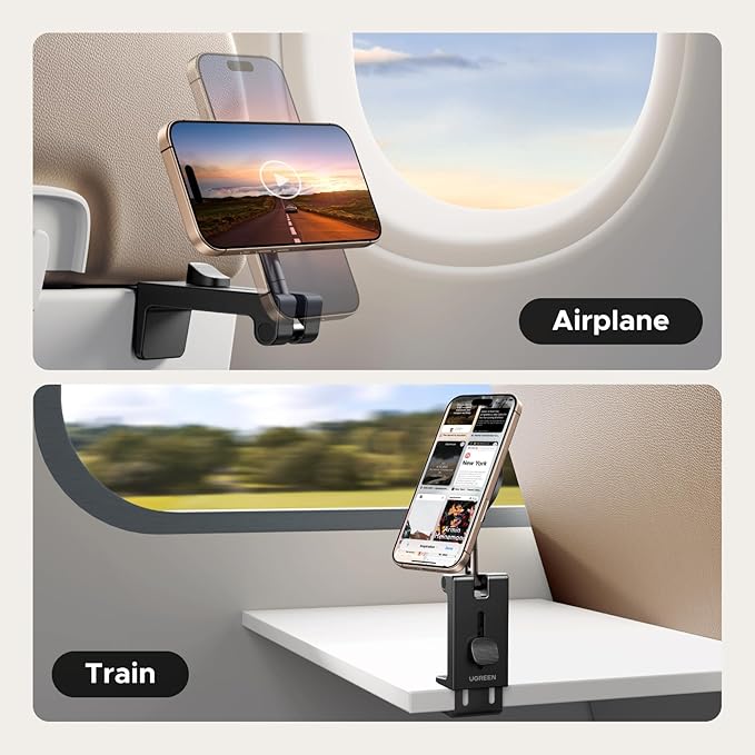 UGREEN Airplane Phone Holder for Magsafe Air Plane Travel Essentials Magnetic Phone Mount Compatible with iPhone 17 Air 16 15 14 Plus 13 12 Pro Max Mini Magsafe Case, Handsfree for Long Flight Flying
