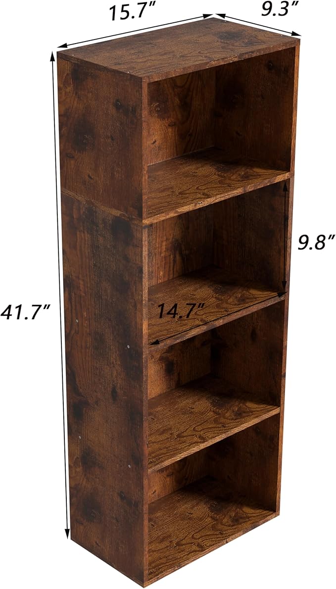 Wooden 4 Cube Storage Organizer, 4 Tier Tall Vintage Bookshelf Freestanding Storage Display Organizer, Versatile Cubes Shelf 