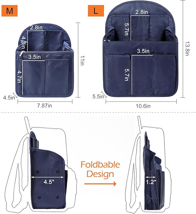 Surblue Backpack Organizer Insert Liner Hanging Travel Rucksack Purse and Handbag Insert Pocket, High-capacity Divider Foldab