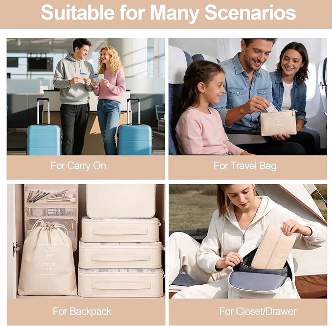 8 Set Packing Cubes for Travel,Suitcase Organizer Bags for Luggage with Shoe & Hanging Toiletry Bag, Vacation Essentials & Ac