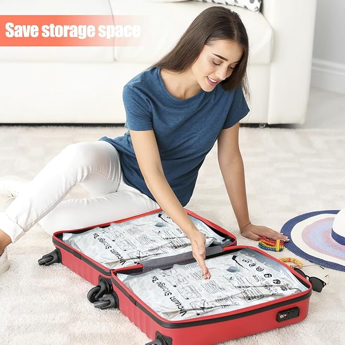 Vacuum Storage Bags, Space Saver Bags, Compression for Comforters and Blankets, Sealer Clothes Storage with Hand Pump. (6× Me