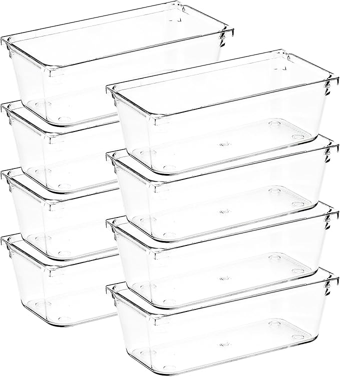 8 Pack Drawer Organizer - 3" X 6" Clear Acrylic Storage Bins with Non-Slip Pads, Versatile Desk Tray for Makeup, Jewelry, Kit