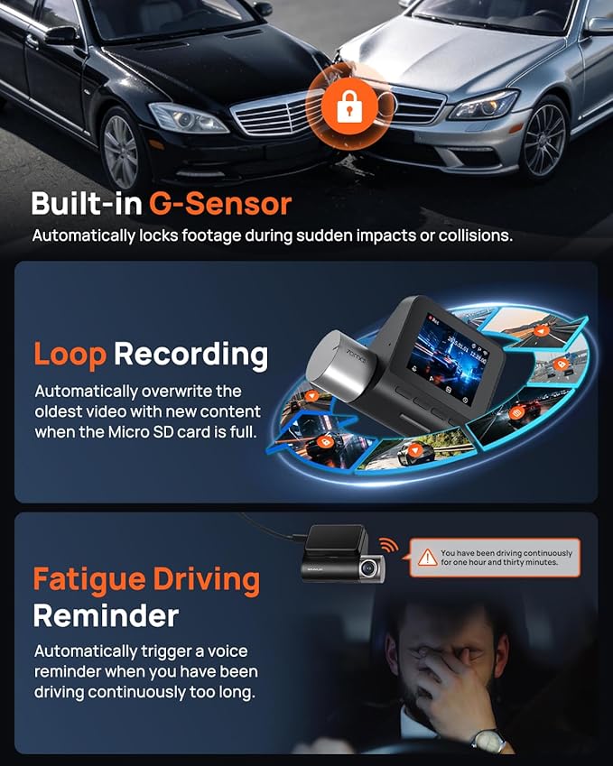 70mai 2.7K Dash Cam Front and Rear A500S, Dual Dash Camera for Cars, Dashcam with APP, Sony IMX335, ADAS, Built-in WiFi GPS, 