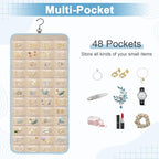 Dynoro Double-Sided Hanging Jewelry Organizer, Large Teal Storage Roll for Earrings, Necklaces, Rings, 48 Pockets 21 Hooks, D