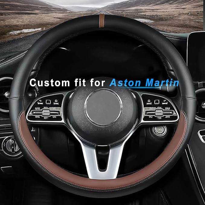 Custom fit for Aston Martin Car Steering Wheel Cover, Nappa Leather Car Steering Wheel Cover Non-Slip, Designed for Aston Martin Interior Accessories (Brown)