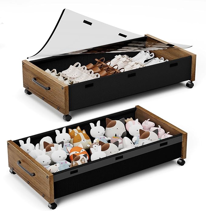 Under Bed Storage with Wheels Vintage Brown-2pack and Walnut 2pack