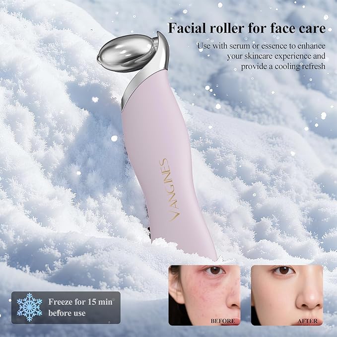 3-in-1 Ice Roller for Face & Eyes – Cooling Facial Roller, Pore Cleansing Tool with 2 Silicone Brushes, Stainless Steel Roller for Puffiness & Pores (Purple)