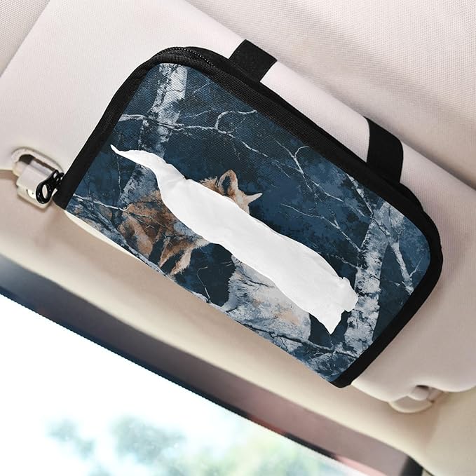 Car Tissue Holder Car Visor Organizer Tissue Box Holder for Car Sun Visor Organizer with Car Vehicle Accessories Essentials Interior for Women Men Fox Bunny Night Forest Blue