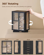 Glimmloop 360° Rotating Jewelry Box with 7 Drawers, Spacious Vertical Jewelry Organizer with Glass Window, Jewelry Storage Ca