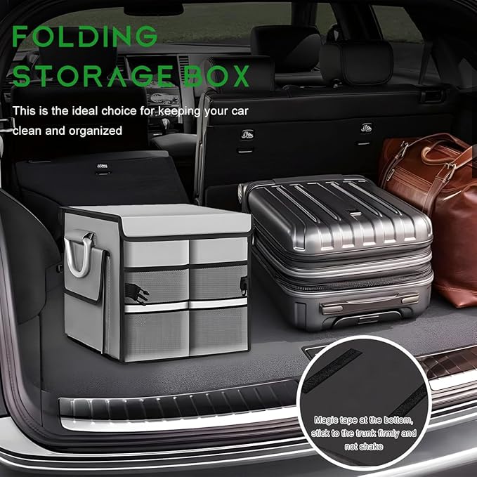 Trunk Organizer with Lid, 28L Collapsible 2-Compartment Car Storage Box with Reinforced Handles, Multipurpose Waterproof Oxford Storage