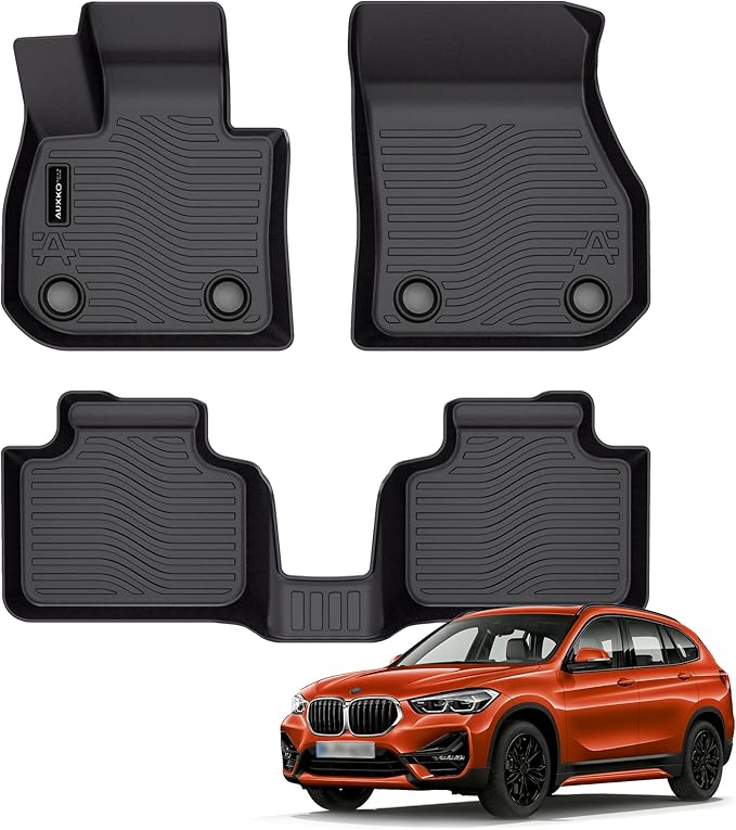 Auxko All Weather Floor Mats Fit for BMW X1 2026 2025 2024 2023 TPE Rubber Liners X1 Accessories Set All Season Guard Odorless Anti-Slip Floor Mats