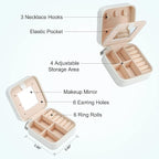 Parima White Jewelry Box for Women - Personalized Travel Chenille Letter Patches Jewelry Case, Multifunctional, Includes Ring
