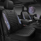 CAR PASS Bling Diamond Black Leather Car Seat Covers Full Set Interior Sets, Waterproof Shining Glitter Sparkly Crystal Armre