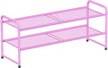 SUFAUY 2-Tier Mesh Shoe Rack, Closet Metal 33" Wide Shoe Shelf Heavy Duty, Pink