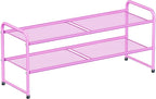 SUFAUY 2-Tier Mesh Shoe Rack, Closet Metal 33" Wide Shoe Shelf Heavy Duty, Pink