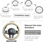 Beige Spherical Flowers Steering Wheel Cover Auto Embroidery Steering Wheel Protector, Anti-Slip, Breathable, Absorbing Sweat