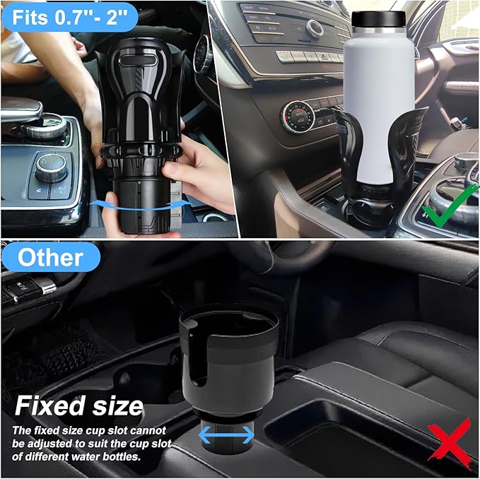 Car Cup Holder Expander, Cup Holder Insert Adapter with Expandable Arm and Adjustable Base,Fits Car, Truck, RV, SUV 12-64 oz 