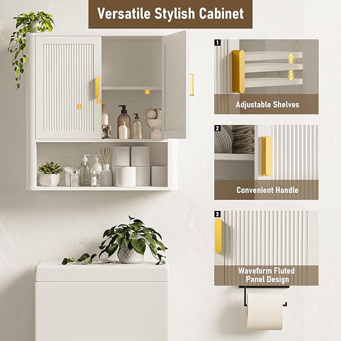 INNOD Bathroom Wall Cabinet, Wall-Mounted Medicine Cabinet with Adjustable Wood Shelf & Doors, Floating Bathroom Cabinet Over