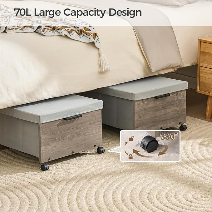 Under Bed Storage with Wheels,Under Bed Drawers Heavy Duty, 2 Packs, Wooden Under Bed Storage Containers Organizer, Metal Fra
